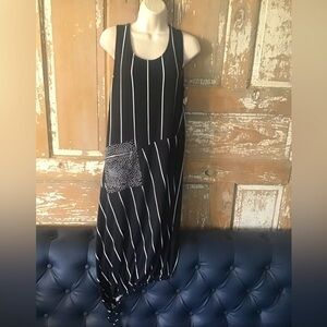 Liv by Habitat Black White Stripe Midi Drawstring Dress size Small Laganlook